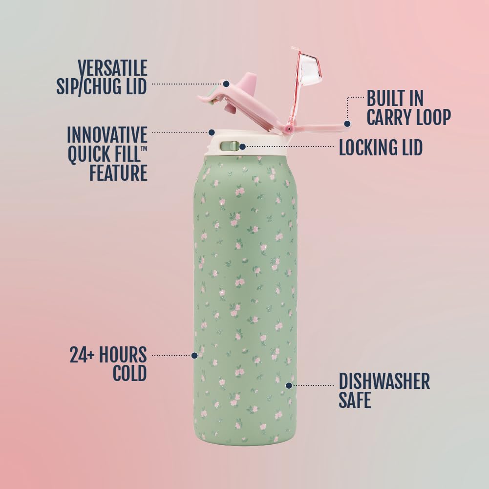 Ello Pop & Fill Insulated Stainless Steel Water Bottle with Quick Fill Lid, Leakproof Locking, Sip or Chug Spout, BPA-Free, Double Wall Vacuum Insulated for Sports, Travel & School- 22oz / 32oz / 40oz