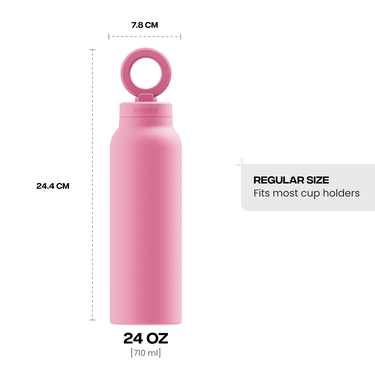 RINGO PRO Insulated Water Bottle, Magnetic Phone Tripod Mount, Lilac, 24 oz