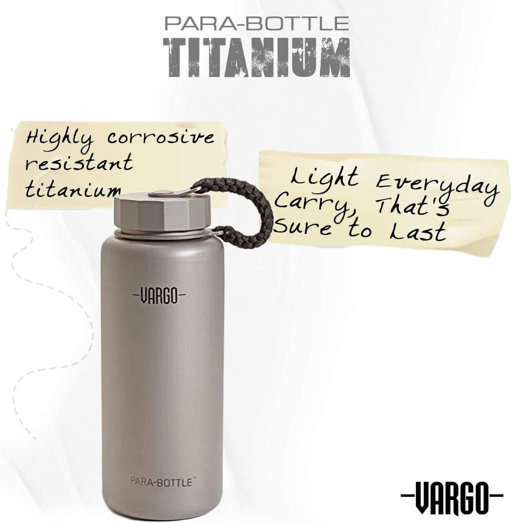 Vargo Titanium para-Bottle | Ultralight Titanium Water Bottle with 7 Feet of Replaceable 550 Paracord | 1 Liter (34 oz.) | Model T-452