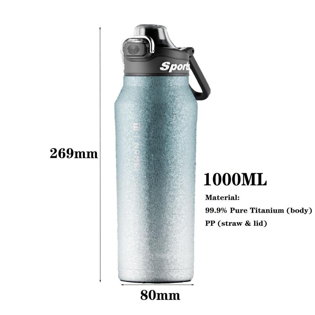 32oz (1000ml) Pure Titanium Insulated Water Bottle, Lightweight Tumbler Double Wall Vacuum Flask, Leakproof Travel Mug Cup for Outdoor Sports Camping Fitness RT178D (Ice Flower Silver)