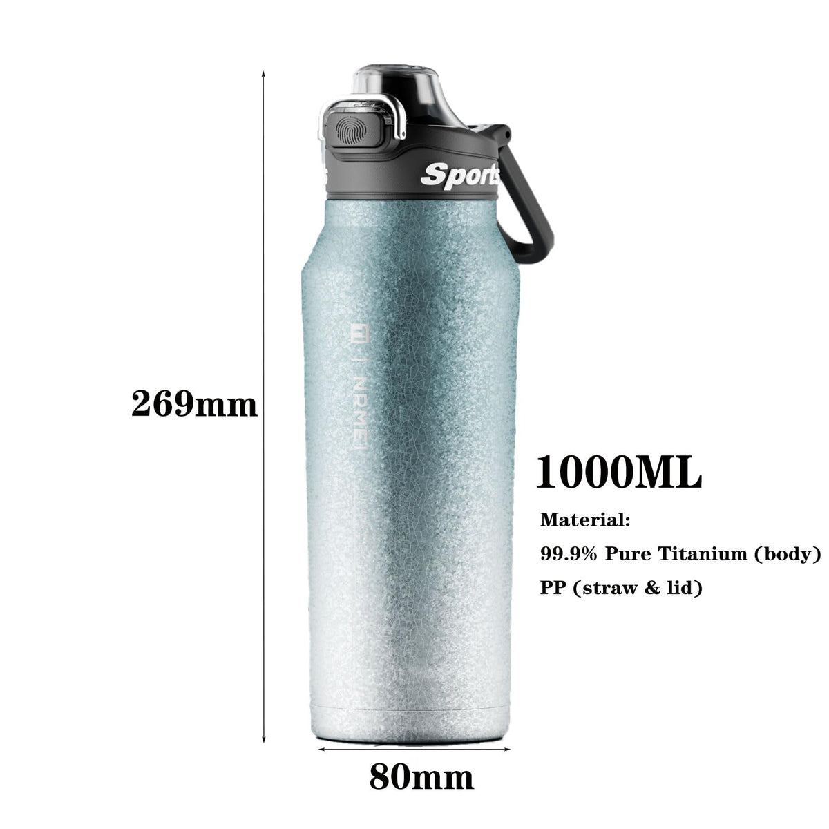32oz (1000ml) Pure Titanium Insulated Water Bottle, Lightweight Tumbler Double Wall Vacuum Flask, Leakproof Travel Mug Cup for Outdoor Sports Camping Fitness RT178D (Ice Flower Silver)