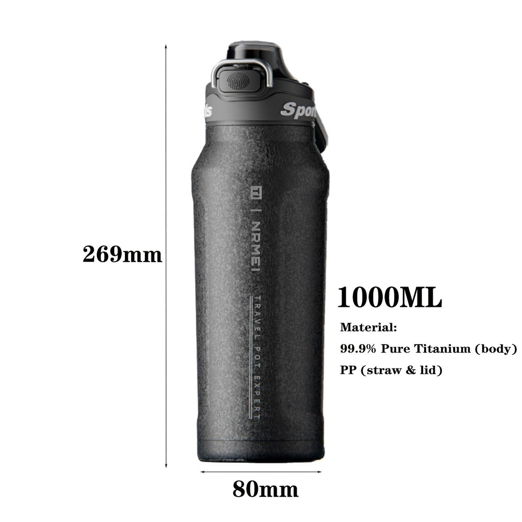 32oz (1000ml) Pure Titanium Insulated Water Bottle, Lightweight Tumbler Double Wall Vacuum Flask, Leakproof Travel Mug Cup for Outdoor Sports Camping Fitness RT178D (Ice Flower Silver)