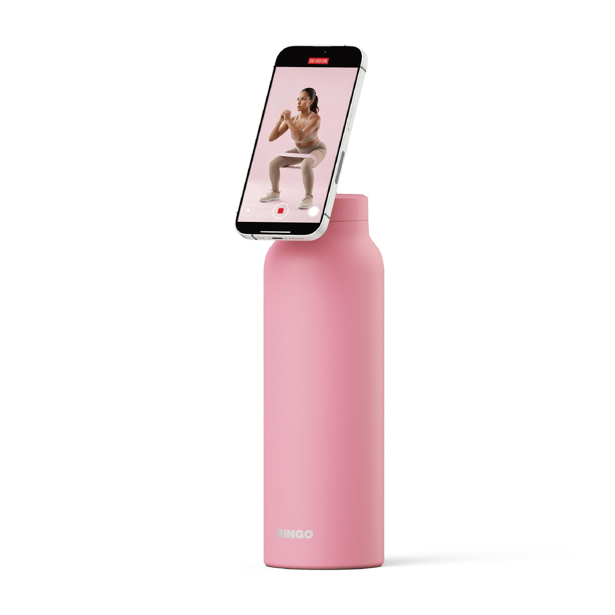 RINGO PRO Insulated Water Bottle, Magnetic Phone Tripod Mount, Lilac, 24 oz