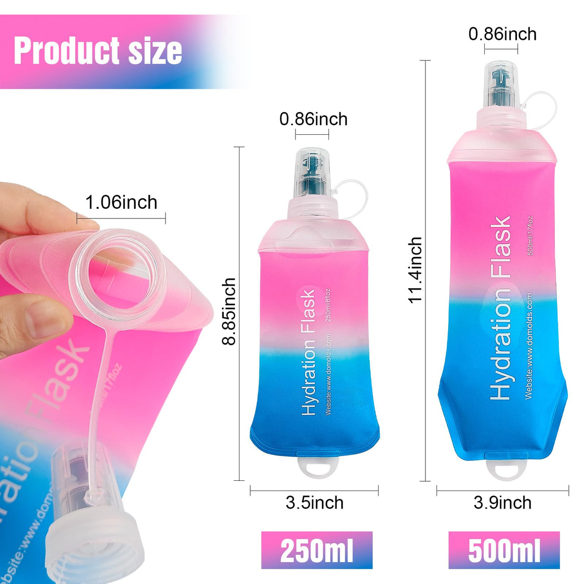 AXEN Soft Flask TPU Foldable Running Hydration Flask, Soft Collapsible Water Bottle for Hydration Pack Cycling Marathon Running Hiking
