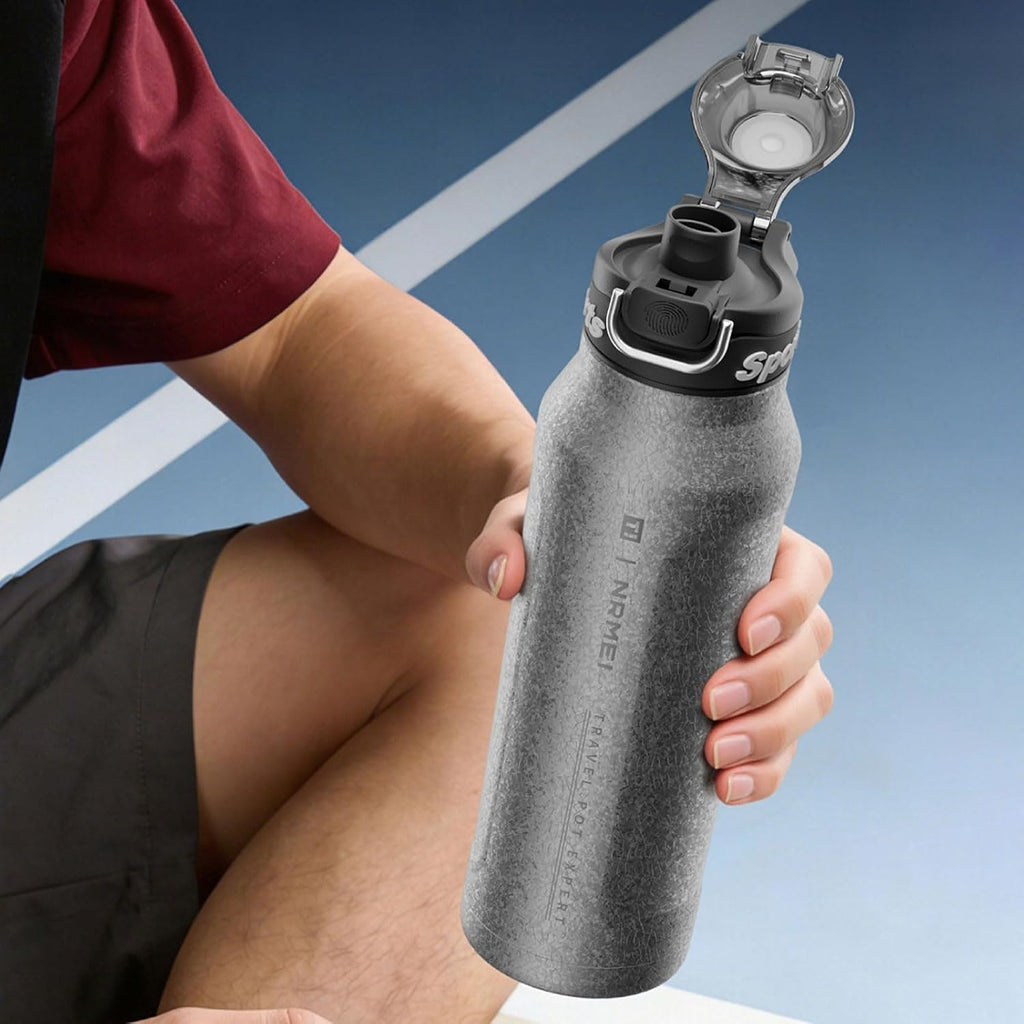 32oz (1000ml) Pure Titanium Insulated Water Bottle, Lightweight Tumbler Double Wall Vacuum Flask, Leakproof Travel Mug Cup for Outdoor Sports Camping Fitness RT178D (Ice Flower Silver)