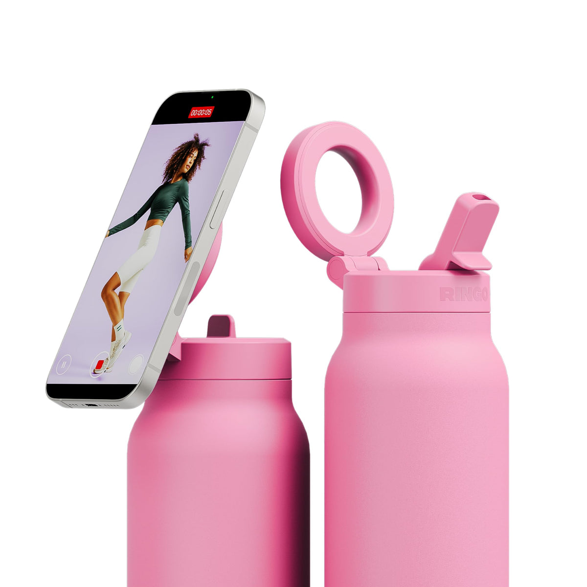 RINGO PRO Insulated Water Bottle, Magnetic Phone Tripod Mount, Lilac, 24 oz