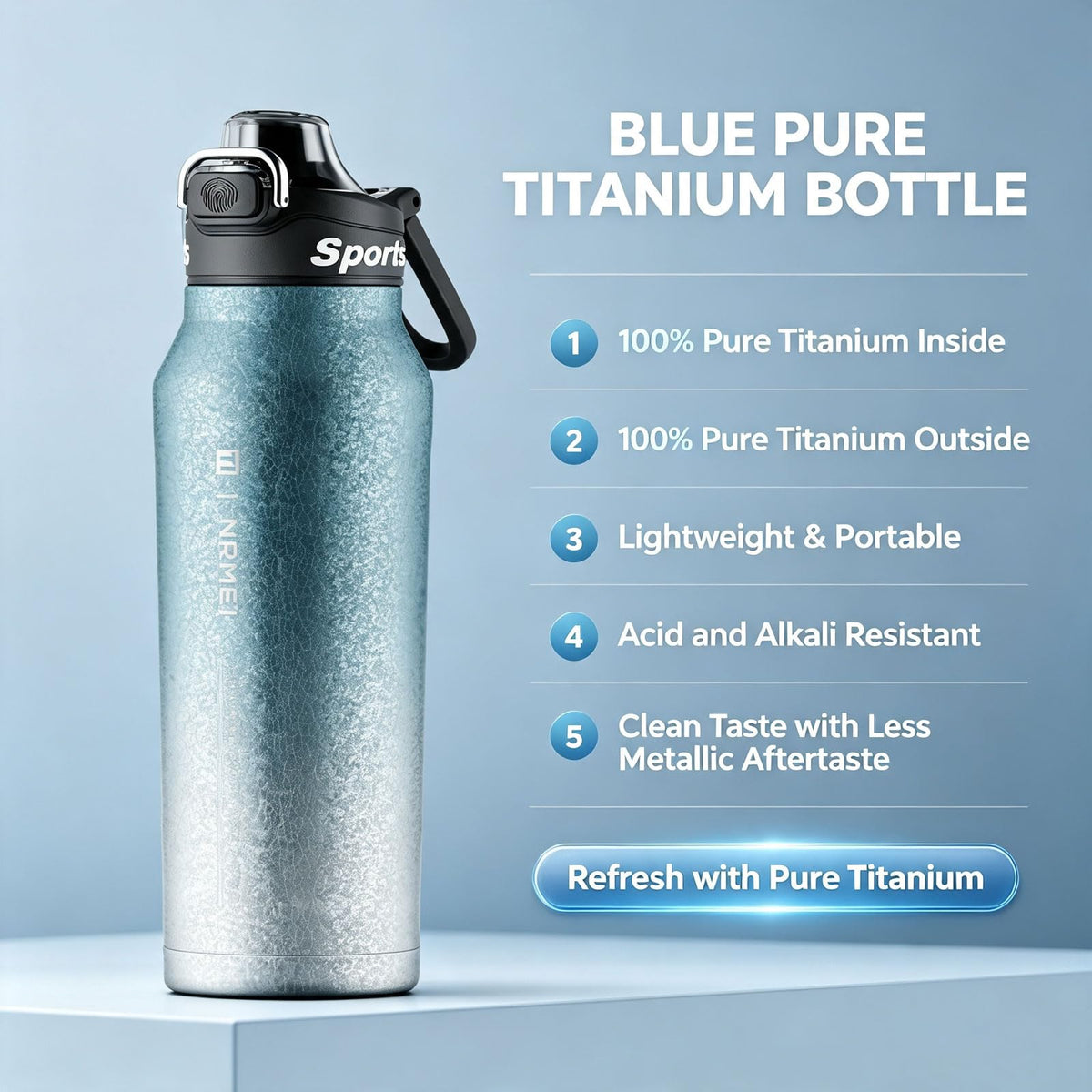 32oz (1000ml) Pure Titanium Insulated Water Bottle, Lightweight Tumbler Double Wall Vacuum Flask, Leakproof Travel Mug Cup for Outdoor Sports Camping Fitness RT178D (Ice Flower Silver)