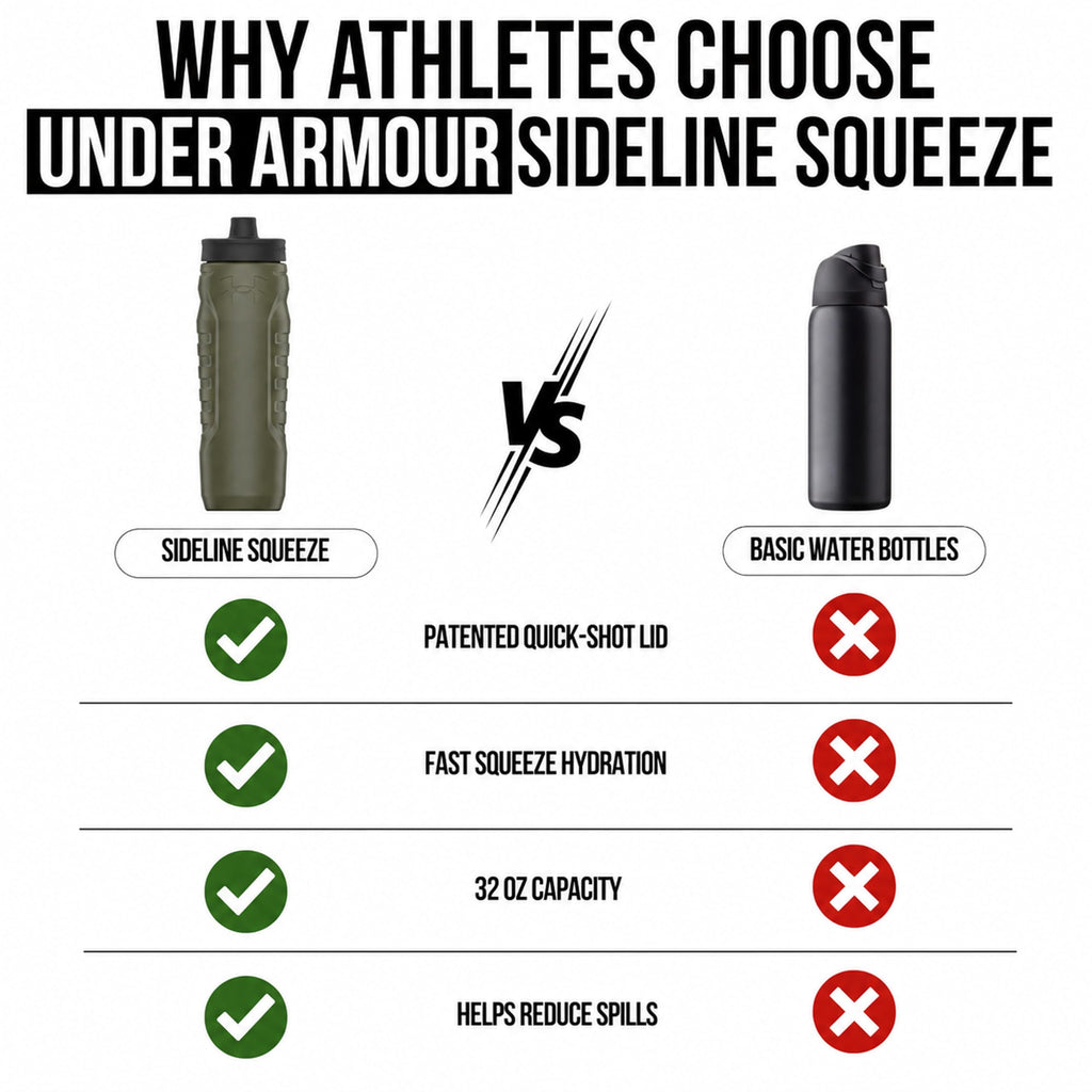 Under Armour Squeeze Water Bottles, 32 oz Water Bottles, Sideline Sports Water Bottle with Quick-Shot Lid, Quick & Easy Hydration, Gym Water Bottles, Squeeze Bottle, 1 32oz Bottle