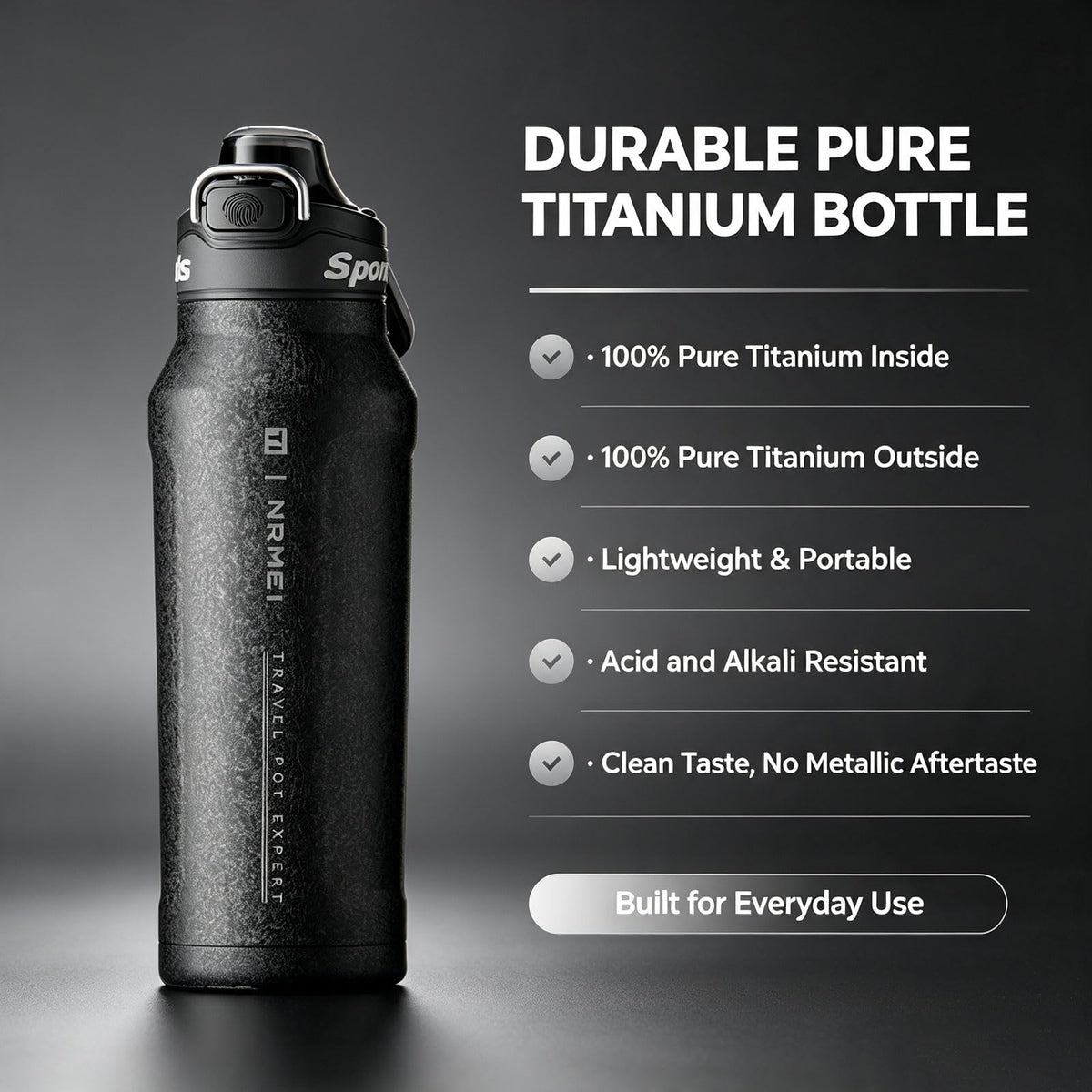Titanium Insulated Sports Water Bottle 51oz RT178D Grad‑Blue