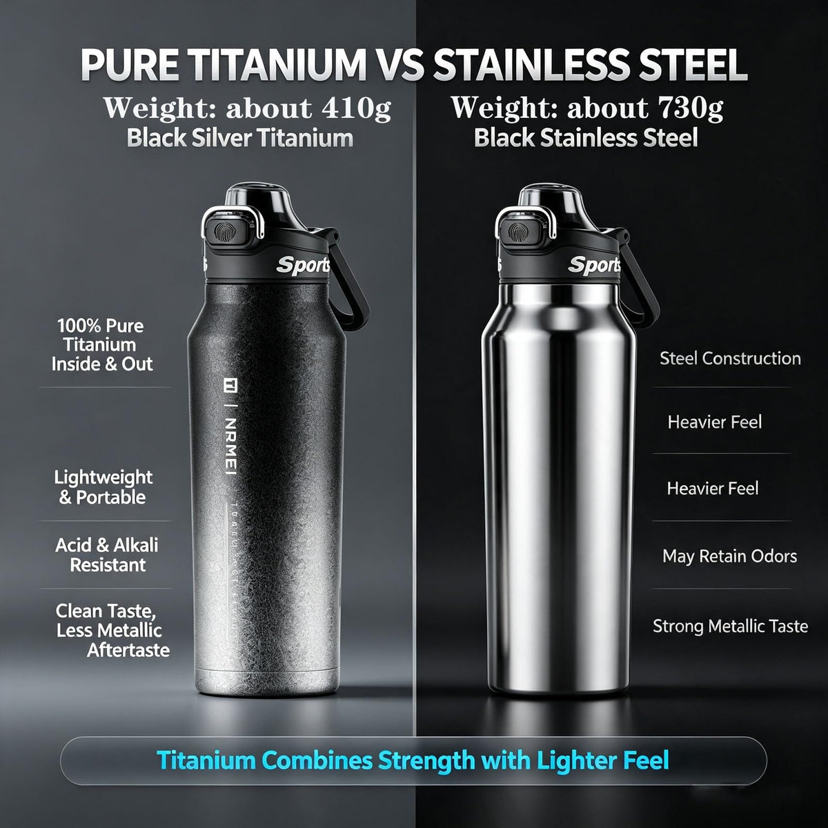 32oz (1000ml) Pure Titanium Insulated Water Bottle, Lightweight Tumbler Double Wall Vacuum Flask, Leakproof Travel Mug Cup for Outdoor Sports Camping Fitness RT178D (Ice Flower Silver)