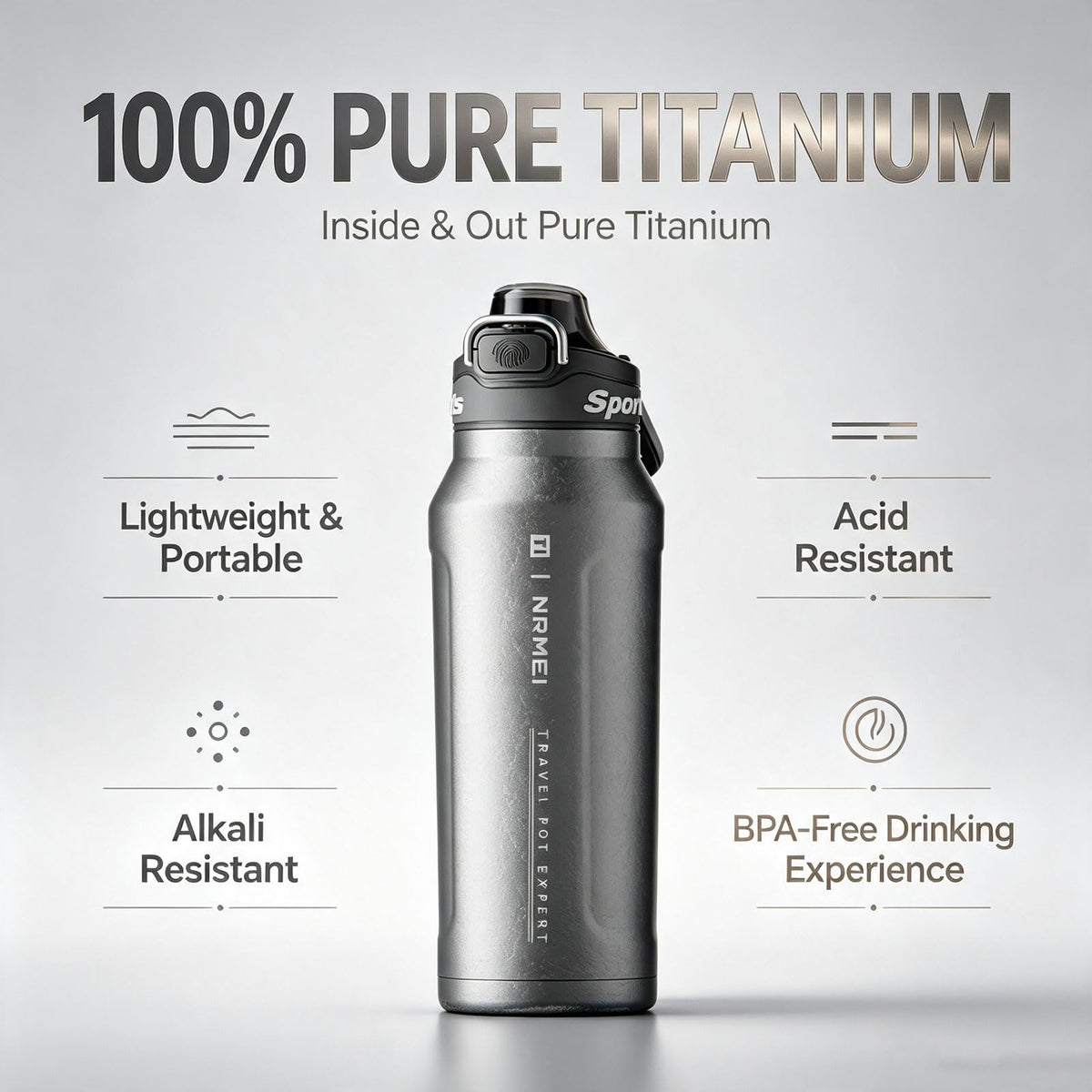Titanium Insulated Sports Water Bottle 51oz RT178D Grad‑Blue