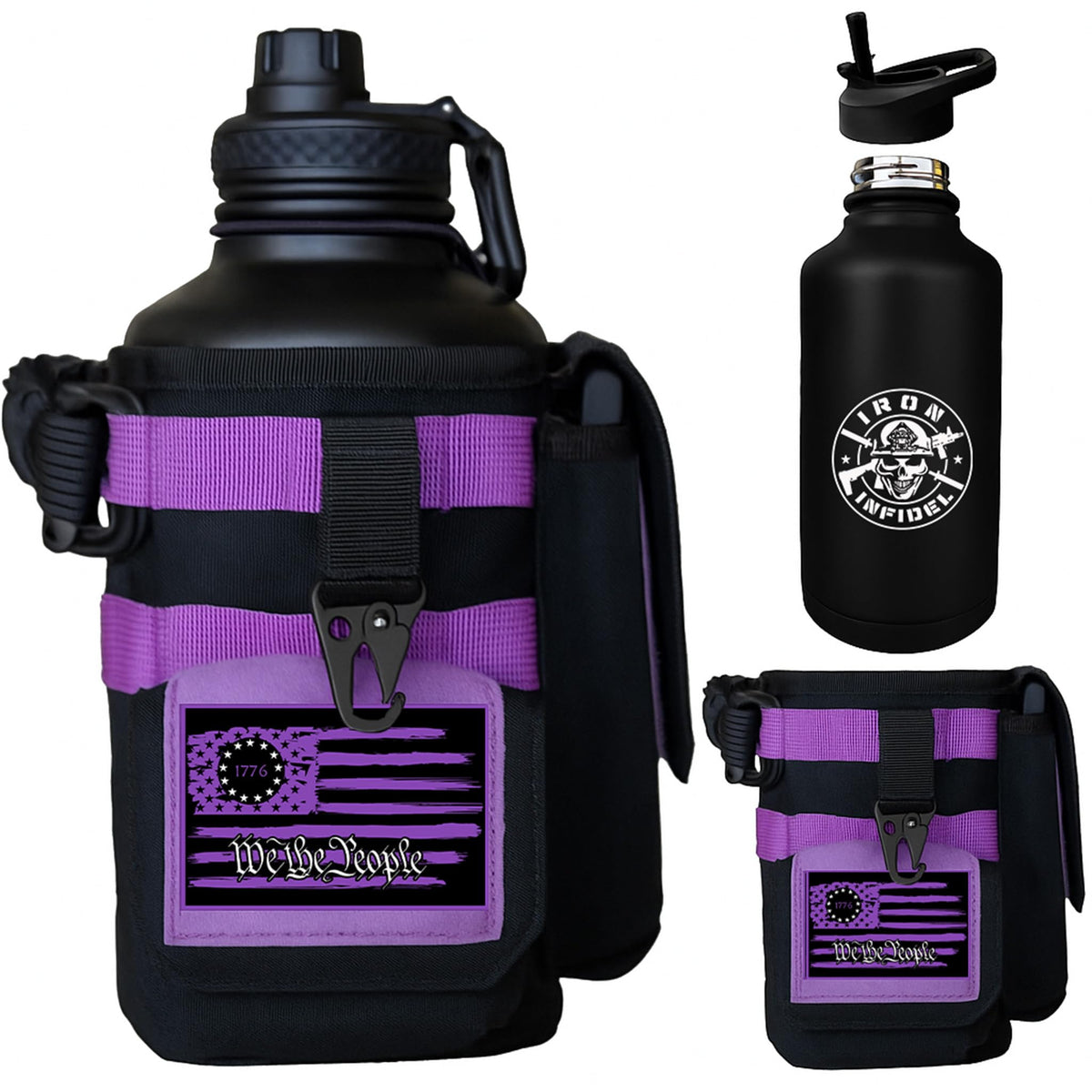 Iron Infidel Battle Bottle - Half Gallon Insulated Water Bottle with Paracord Handle, Large 64 oz Stainless Steel Water Jug with Rugged, Removable Sleeve for Keys, Wallet, & Phone (Live Free 2 Liter)