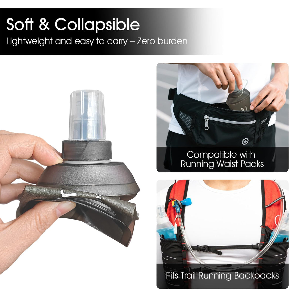 GUYI GYGYL Soft Flask, Collapsible Water Bottle for Sports, 500ml Grey