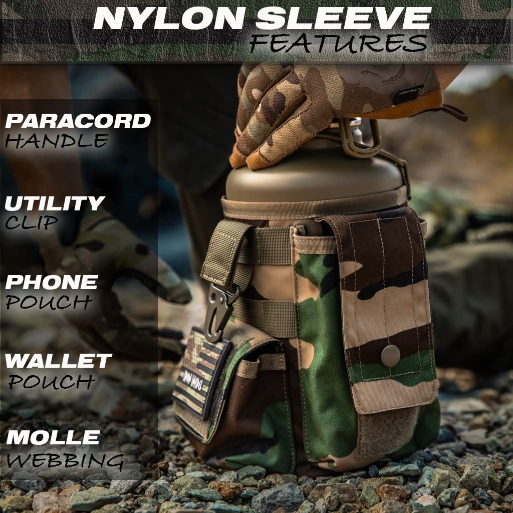 Iron Infidel Battle Bottle - Half Gallon Insulated Water Bottle with Paracord Handle, Large 64 oz Stainless Steel Water Jug with Rugged, Removable Sleeve for Keys, Wallet, & Phone (Live Free 2 Liter)