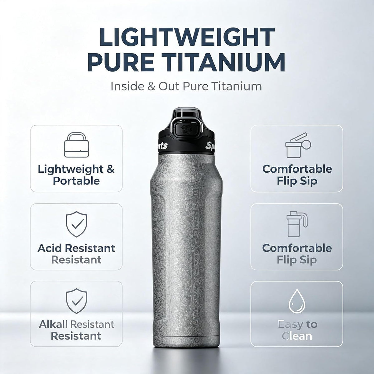 32oz (1000ml) Pure Titanium Insulated Water Bottle, Lightweight Tumbler Double Wall Vacuum Flask, Leakproof Travel Mug Cup for Outdoor Sports Camping Fitness RT178D (Ice Flower Silver)