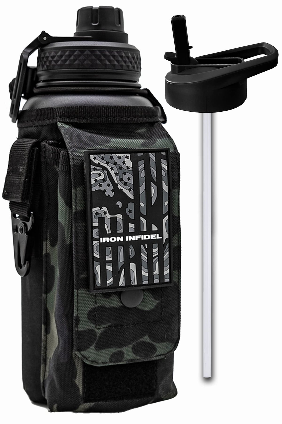 Iron Infidel Battle Bottle - Half Gallon Insulated Water Bottle with Paracord Handle, Large 64 oz Stainless Steel Water Jug with Rugged, Removable Sleeve for Keys, Wallet, & Phone (Live Free 2 Liter)