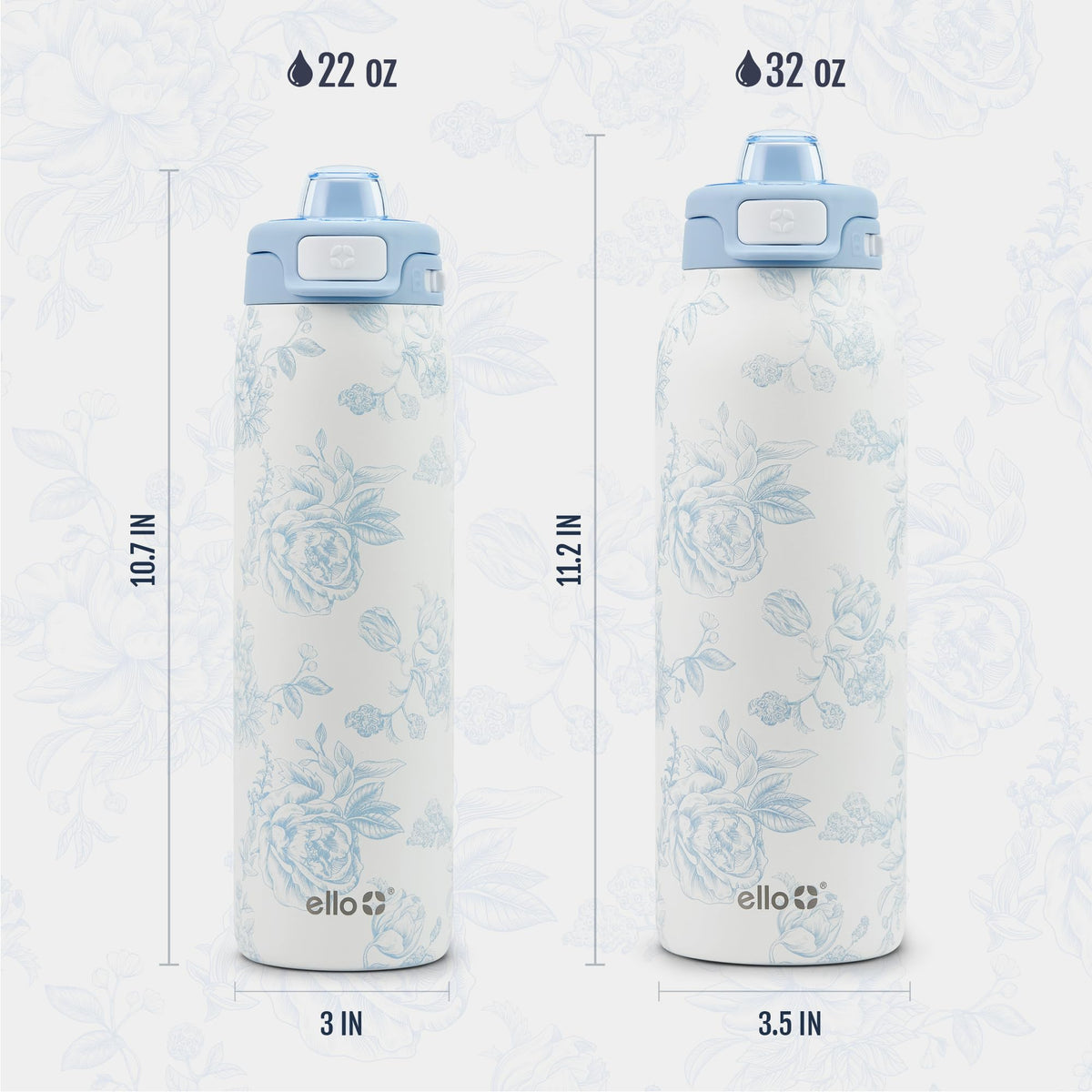 Ello Pop & Fill Insulated Stainless Steel Water Bottle with Quick Fill Lid, Leakproof Locking, Sip or Chug Spout, BPA-Free, Double Wall Vacuum Insulated for Sports, Travel & School- 22oz / 32oz / 40oz
