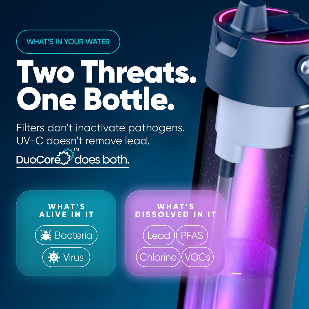 UVBRITE Beam+ Self-Cleaning UV-C Water Bottle with Filter, 22oz Insulated