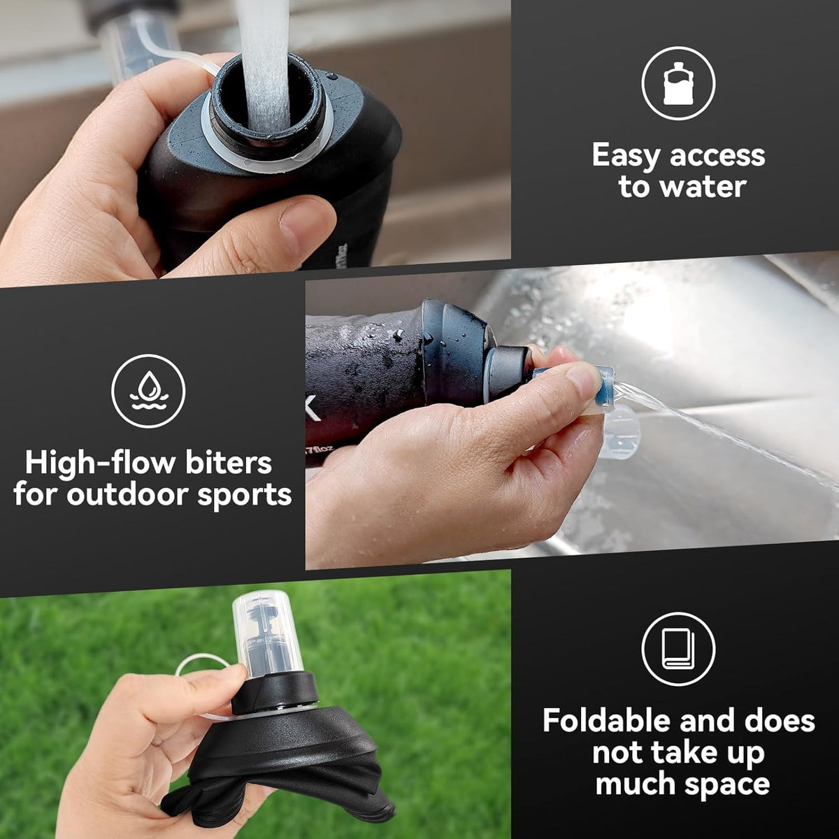 AXEN Soft Flask TPU Foldable Running Hydration Flask, Soft Collapsible Water Bottle for Hydration Pack Cycling Marathon Running Hiking