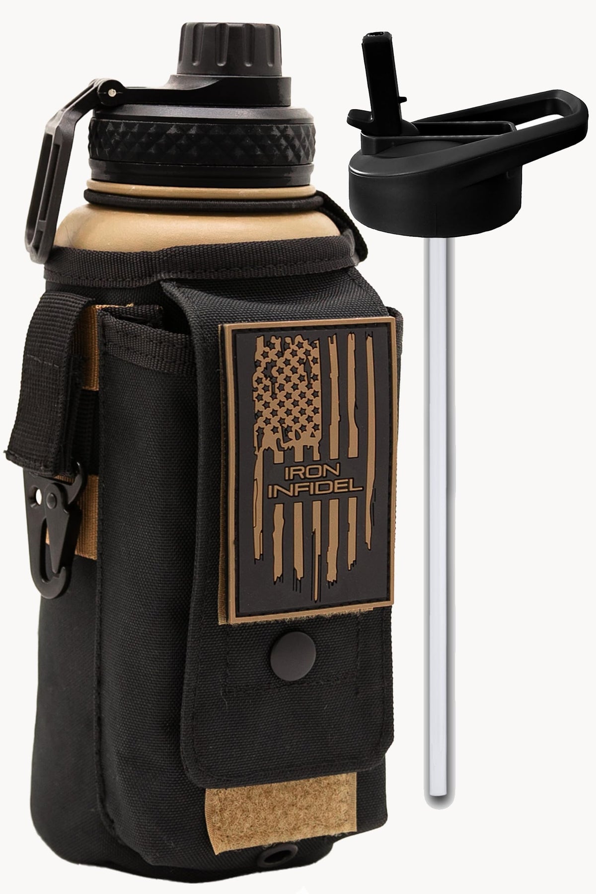 Iron Infidel Battle Bottle - Half Gallon Insulated Water Bottle with Paracord Handle, Large 64 oz Stainless Steel Water Jug with Rugged, Removable Sleeve for Keys, Wallet, & Phone (Live Free 2 Liter)