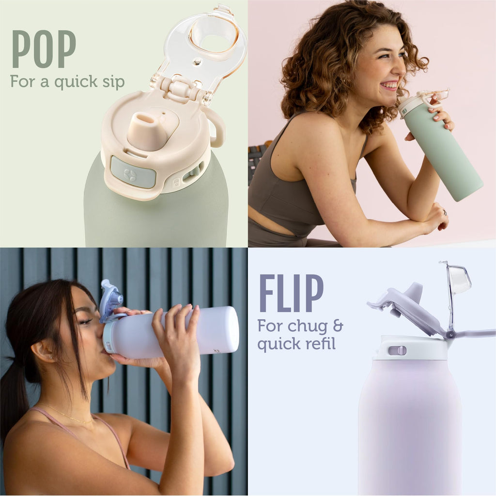 Ello Pop & Fill Insulated Stainless Steel Water Bottle with Quick Fill Lid, Leakproof Locking, Sip or Chug Spout, BPA-Free, Double Wall Vacuum Insulated for Sports, Travel & School- 22oz / 32oz / 40oz