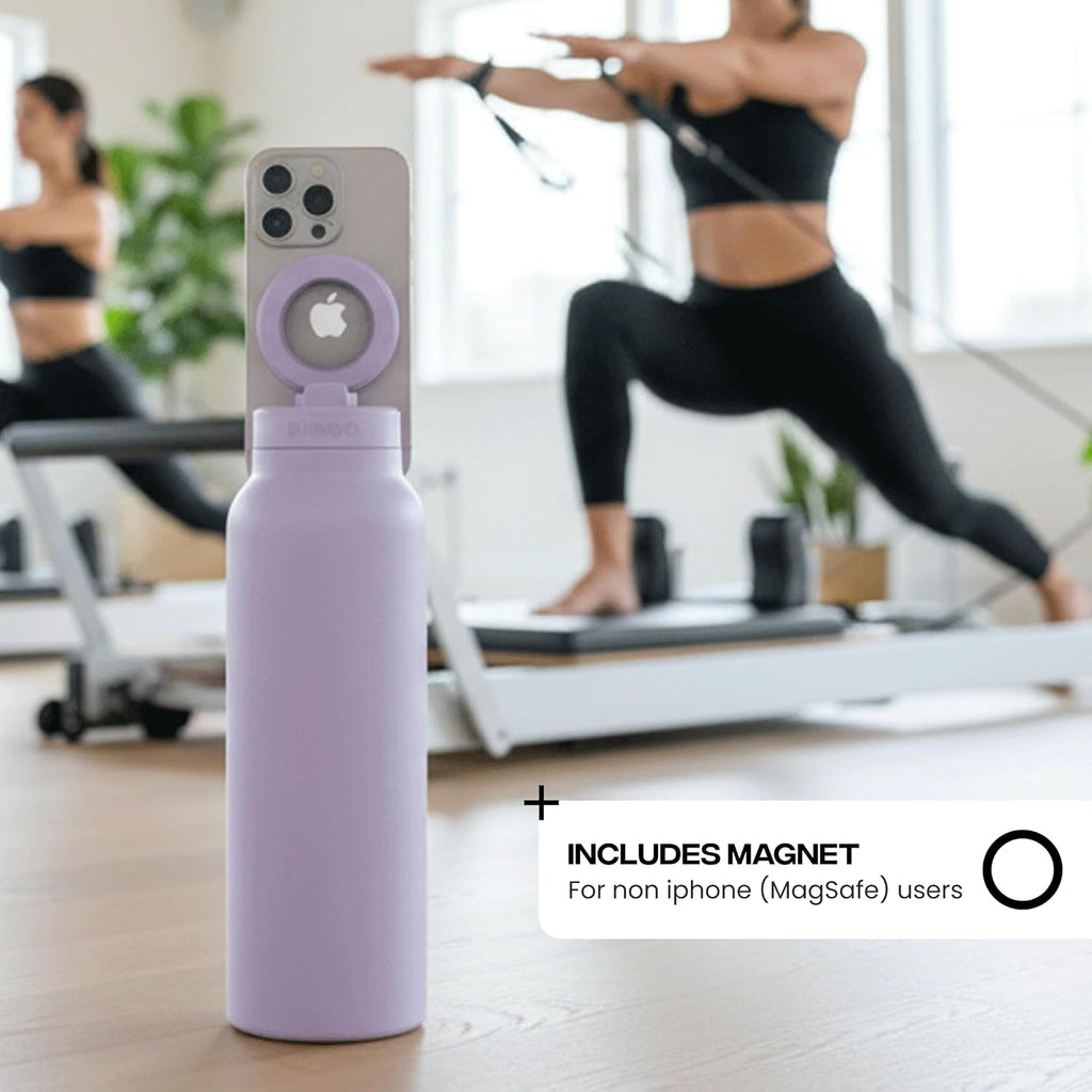 RINGO PRO Insulated Water Bottle, Magnetic Phone Tripod Mount, Lilac, 24 oz