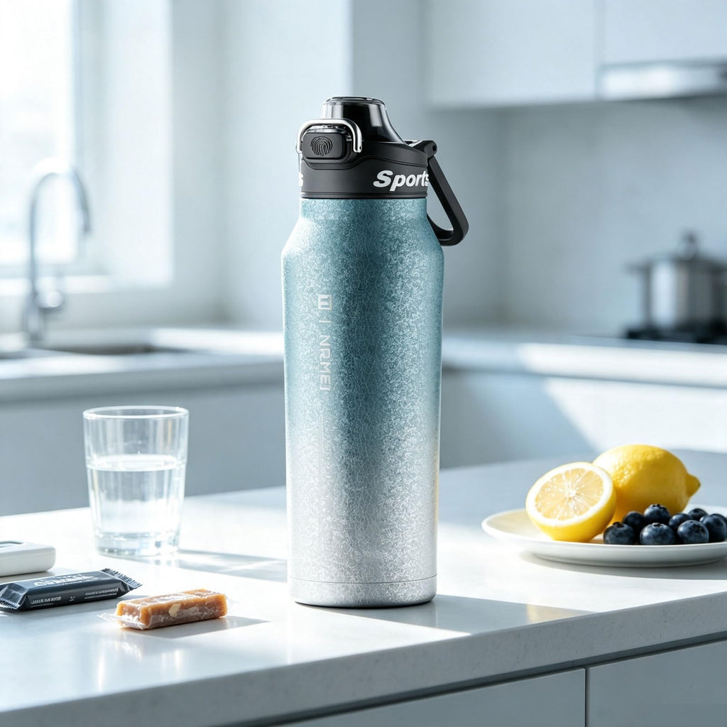32oz (1000ml) Pure Titanium Insulated Water Bottle, Lightweight Tumbler Double Wall Vacuum Flask, Leakproof Travel Mug Cup for Outdoor Sports Camping Fitness RT178D (Ice Flower Silver)