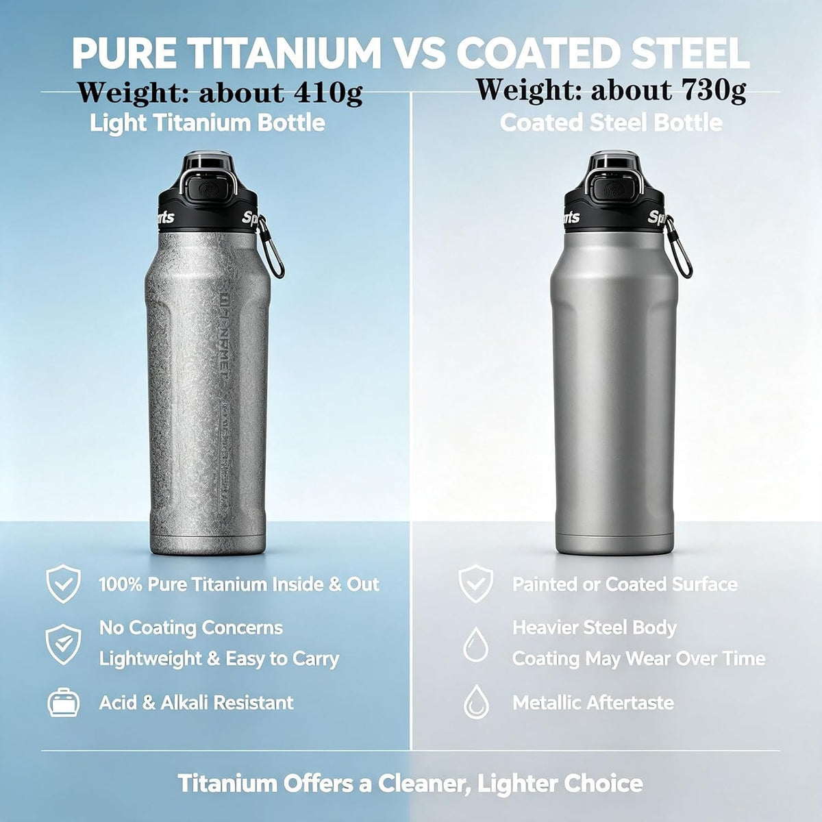 32oz (1000ml) Pure Titanium Insulated Water Bottle, Lightweight Tumbler Double Wall Vacuum Flask, Leakproof Travel Mug Cup for Outdoor Sports Camping Fitness RT178D (Ice Flower Silver)