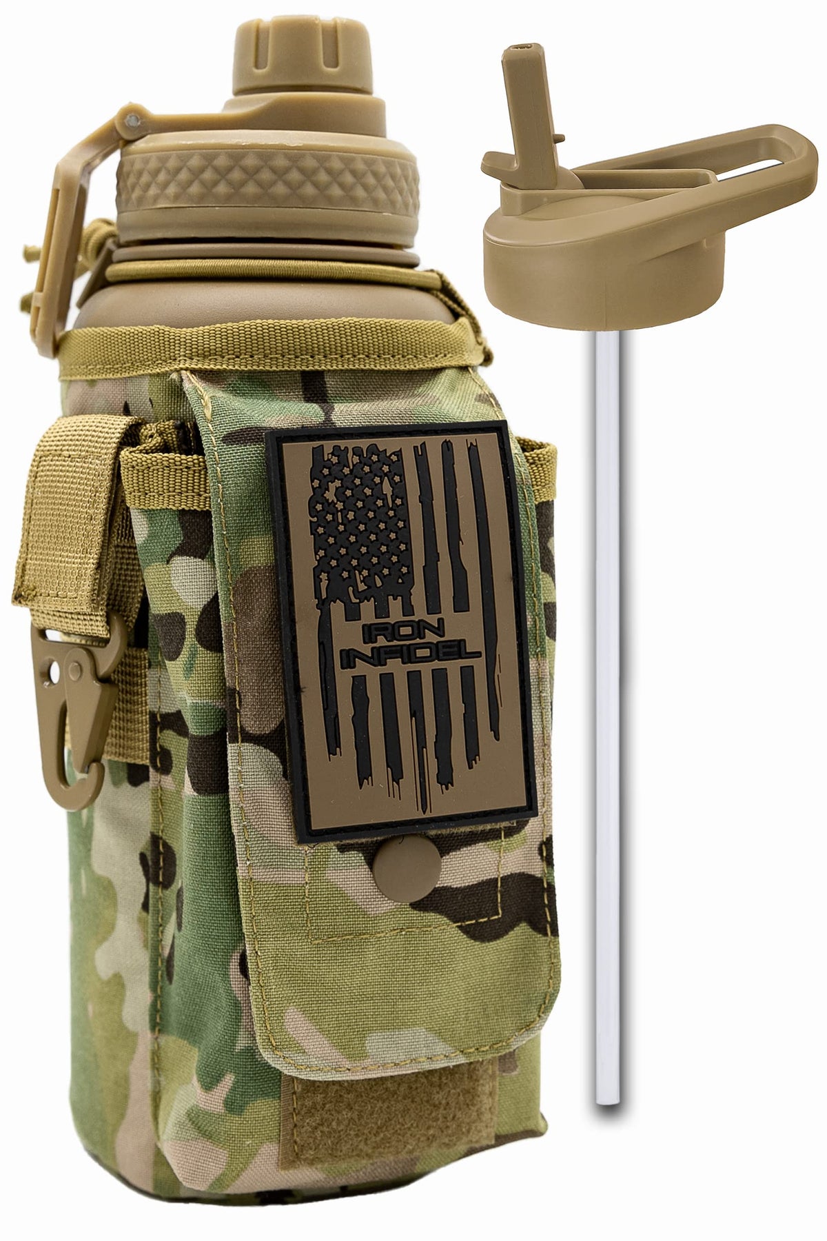 Iron Infidel Battle Bottle - Half Gallon Insulated Water Bottle with Paracord Handle, Large 64 oz Stainless Steel Water Jug with Rugged, Removable Sleeve for Keys, Wallet, & Phone (Live Free 2 Liter)
