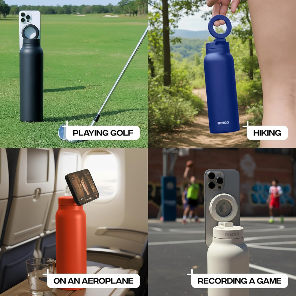 RINGO PRO Insulated Water Bottle, Magnetic Phone Tripod Mount, Lilac, 24 oz