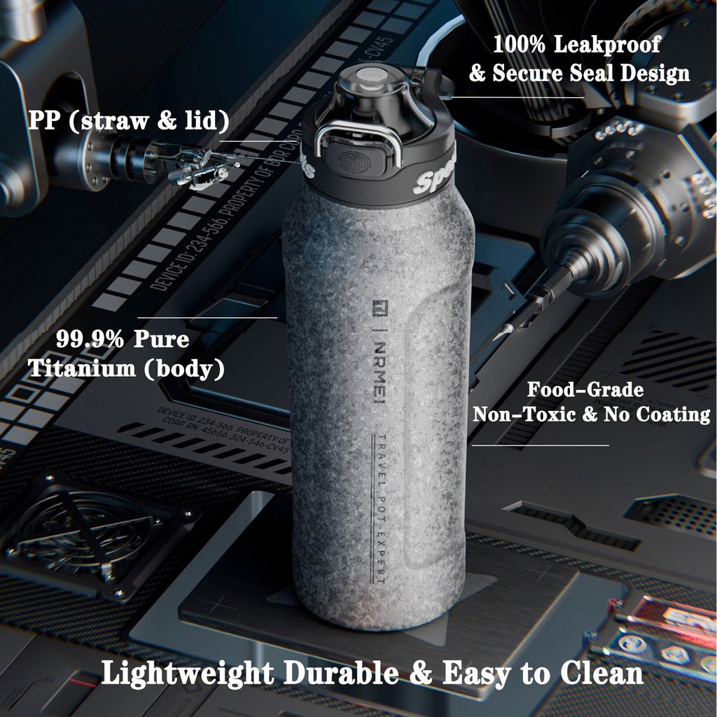32oz (1000ml) Pure Titanium Insulated Water Bottle, Lightweight Tumbler Double Wall Vacuum Flask, Leakproof Travel Mug Cup for Outdoor Sports Camping Fitness RT178D (Ice Flower Silver)