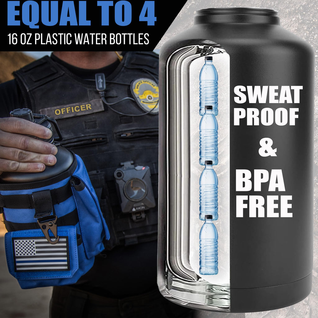Iron Infidel Battle Bottle - Half Gallon Insulated Water Bottle with Paracord Handle, Large 64 oz Stainless Steel Water Jug with Rugged, Removable Sleeve for Keys, Wallet, & Phone (Live Free 2 Liter)