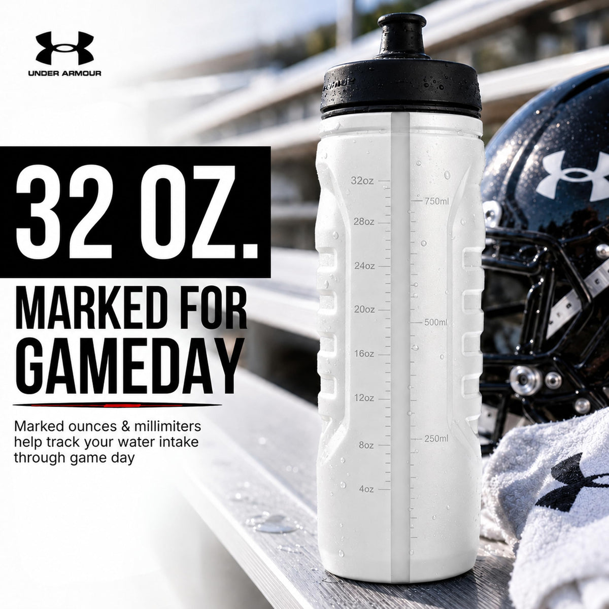 Under Armour Squeeze Water Bottles, 32 oz Water Bottles, Sideline Sports Water Bottle with Quick-Shot Lid, Quick & Easy Hydration, Gym Water Bottles, Squeeze Bottle, 1 32oz Bottle
