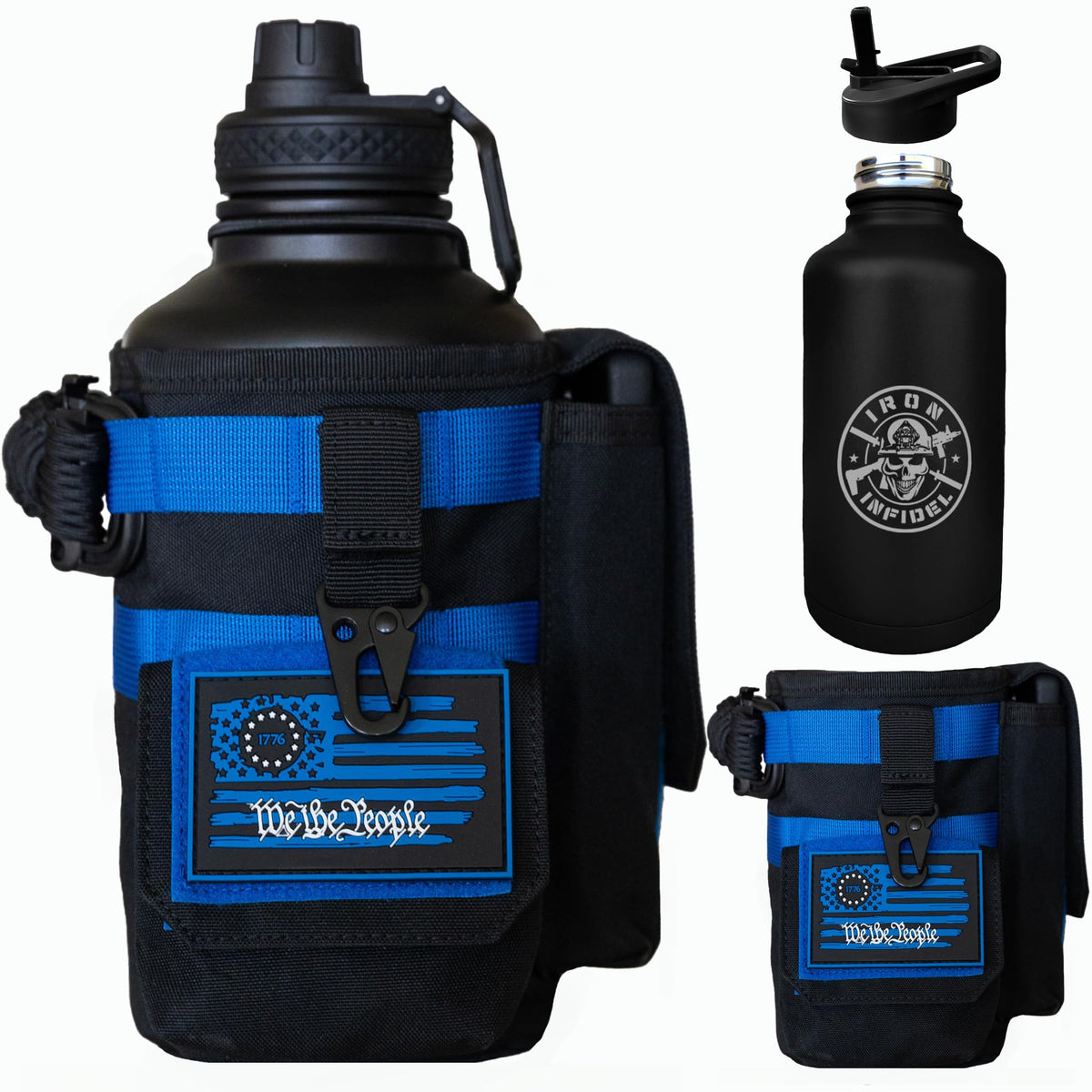 Iron Infidel Battle Bottle - Half Gallon Insulated Water Bottle with Paracord Handle, Large 64 oz Stainless Steel Water Jug with Rugged, Removable Sleeve for Keys, Wallet, & Phone (Live Free 2 Liter)