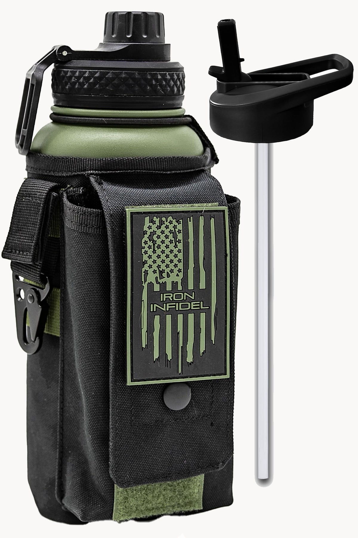 Iron Infidel Battle Bottle - Half Gallon Insulated Water Bottle with Paracord Handle, Large 64 oz Stainless Steel Water Jug with Rugged, Removable Sleeve for Keys, Wallet, & Phone (Live Free 2 Liter)