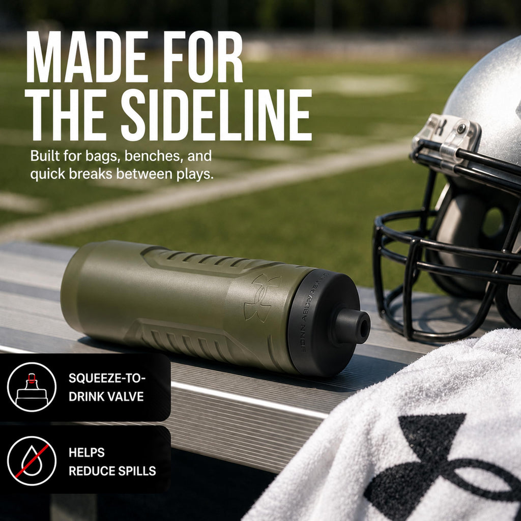 Under Armour Squeeze Water Bottles, 32 oz Water Bottles, Sideline Sports Water Bottle with Quick-Shot Lid, Quick & Easy Hydration, Gym Water Bottles, Squeeze Bottle, 1 32oz Bottle