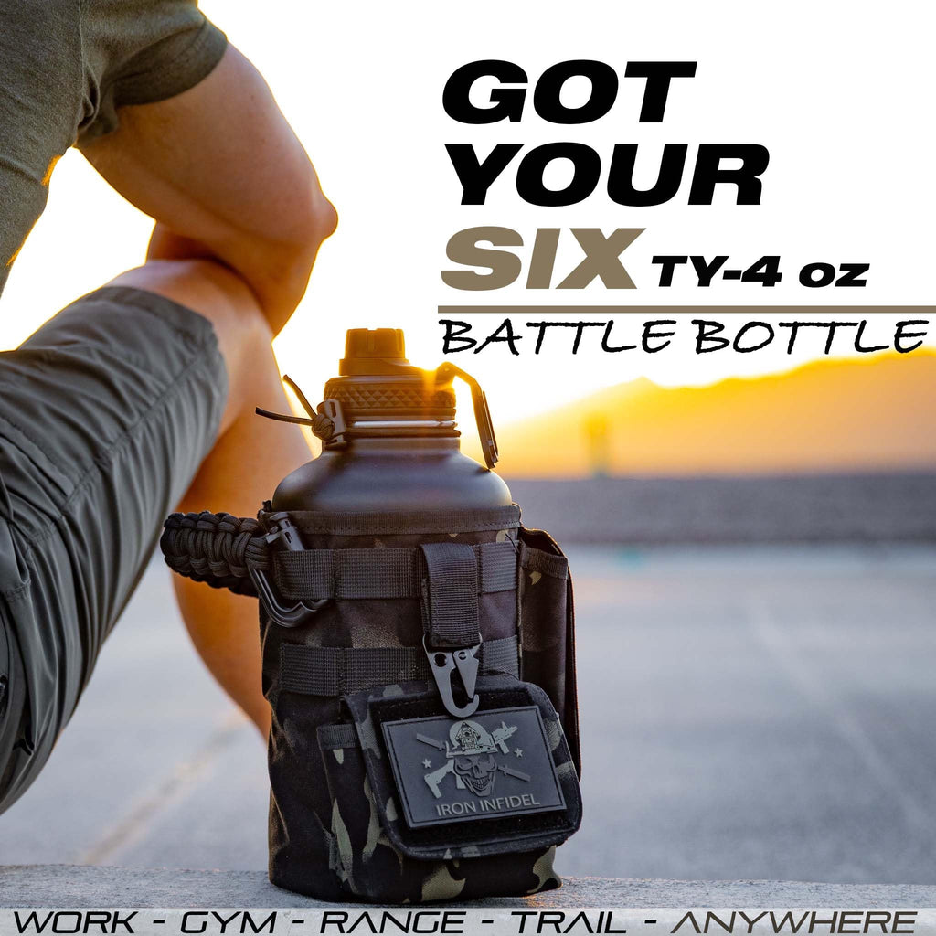 Iron Infidel Battle Bottle - Half Gallon Insulated Water Bottle with Paracord Handle, Large 64 oz Stainless Steel Water Jug with Rugged, Removable Sleeve for Keys, Wallet, & Phone (Live Free 2 Liter)