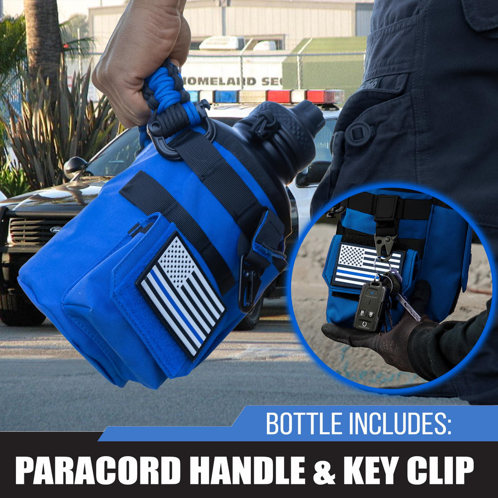 Iron Infidel Battle Bottle - Half Gallon Insulated Water Bottle with Paracord Handle, Large 64 oz Stainless Steel Water Jug with Rugged, Removable Sleeve for Keys, Wallet, & Phone (Live Free 2 Liter)