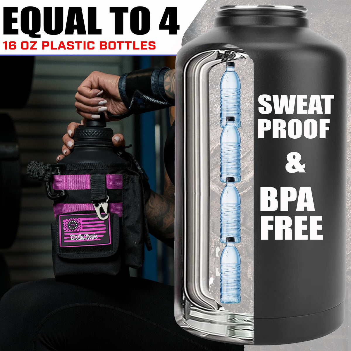 Iron Infidel Battle Bottle - Half Gallon Insulated Water Bottle with Paracord Handle, Large 64 oz Stainless Steel Water Jug with Rugged, Removable Sleeve for Keys, Wallet, & Phone (Live Free 2 Liter)