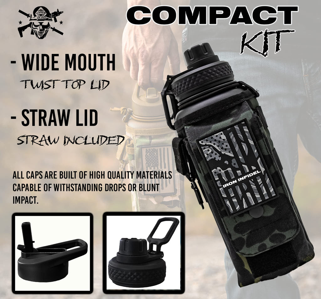 Iron Infidel Battle Bottle - Half Gallon Insulated Water Bottle with Paracord Handle, Large 64 oz Stainless Steel Water Jug with Rugged, Removable Sleeve for Keys, Wallet, & Phone (Live Free 2 Liter)