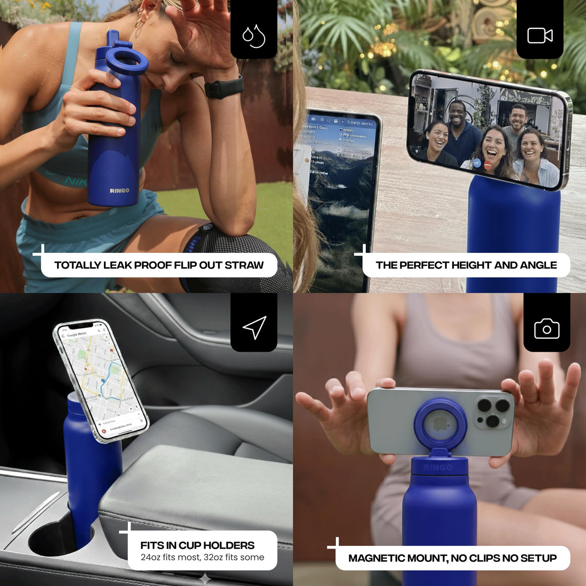 RINGO PRO Insulated Water Bottle, Magnetic Phone Tripod Mount, Lilac, 24 oz