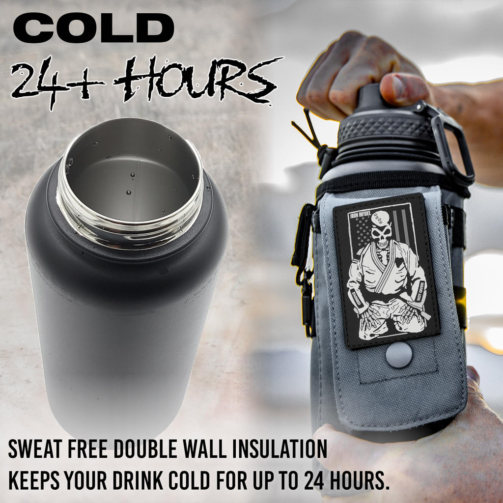 Iron Infidel Battle Bottle - Half Gallon Insulated Water Bottle with Paracord Handle, Large 64 oz Stainless Steel Water Jug with Rugged, Removable Sleeve for Keys, Wallet, & Phone (Live Free 2 Liter)