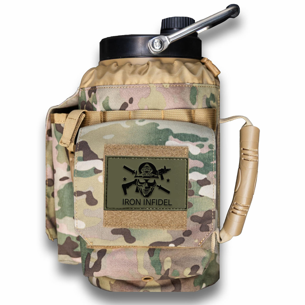 Iron Infidel Battle Bottle - Half Gallon Insulated Water Bottle with Paracord Handle, Large 64 oz Stainless Steel Water Jug with Rugged, Removable Sleeve for Keys, Wallet, & Phone (Live Free 2 Liter)