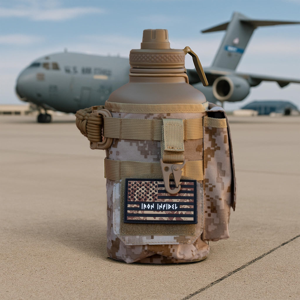 Iron Infidel Battle Bottle - Half Gallon Insulated Water Bottle with Paracord Handle, Large 64 oz Stainless Steel Water Jug with Rugged, Removable Sleeve for Keys, Wallet, & Phone (Live Free 2 Liter)