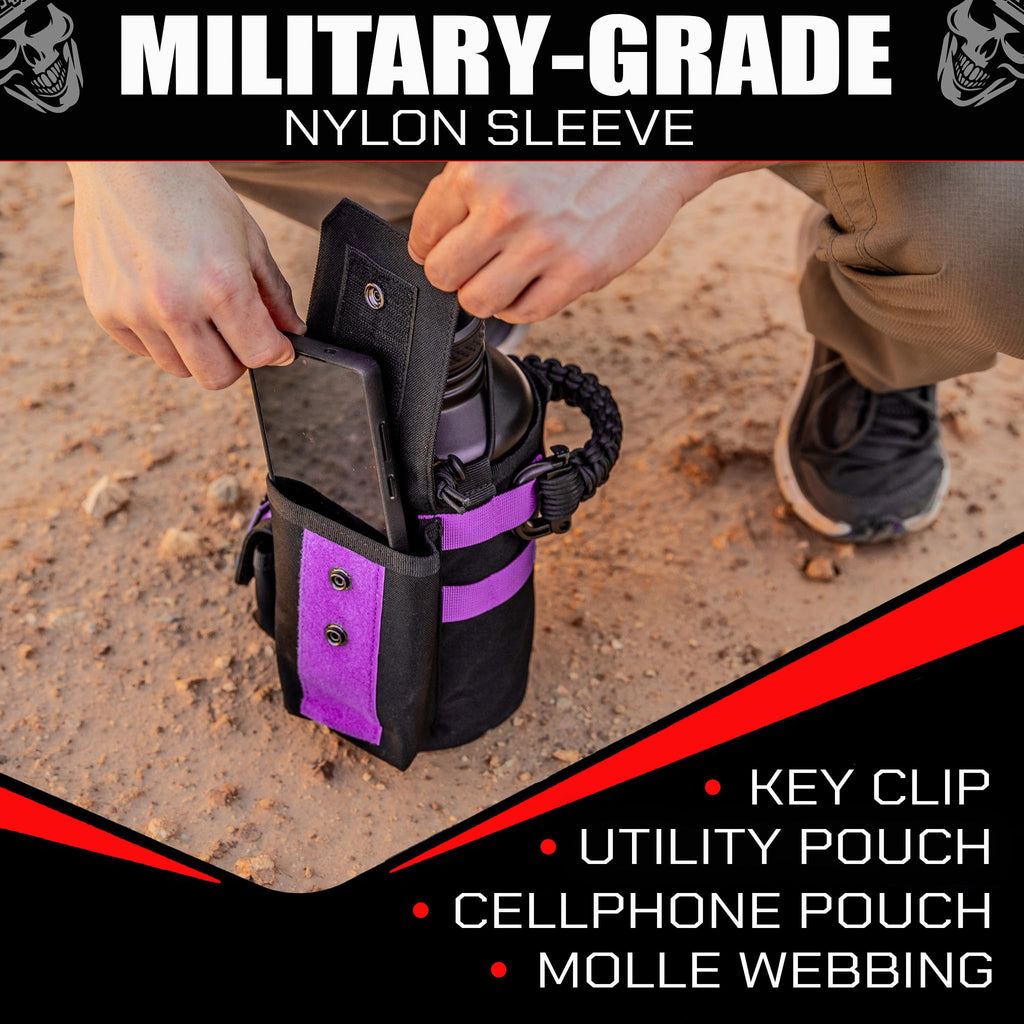 Iron Infidel Battle Bottle - Half Gallon Insulated Water Bottle with Paracord Handle, Large 64 oz Stainless Steel Water Jug with Rugged, Removable Sleeve for Keys, Wallet, & Phone (Live Free 2 Liter)
