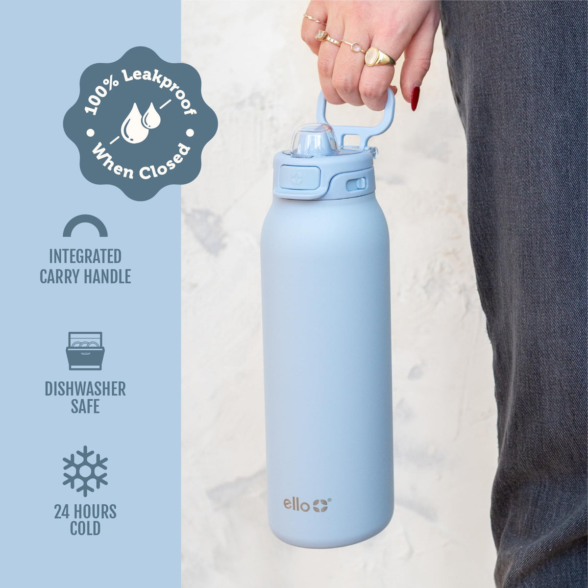 Ello Pop & Fill Insulated Stainless Steel Water Bottle with Quick Fill Lid, Leakproof Locking, Sip or Chug Spout, BPA-Free, Double Wall Vacuum Insulated for Sports, Travel & School- 22oz / 32oz / 40oz