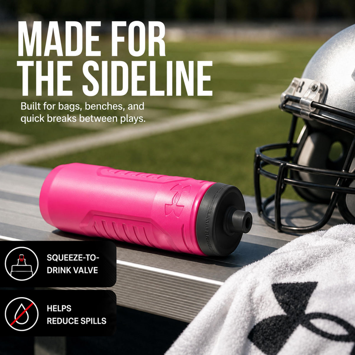 Under Armour Squeeze Water Bottles, 32 oz Water Bottles, Sideline Sports Water Bottle with Quick-Shot Lid, Quick & Easy Hydration, Gym Water Bottles, Squeeze Bottle, 1 32oz Bottle